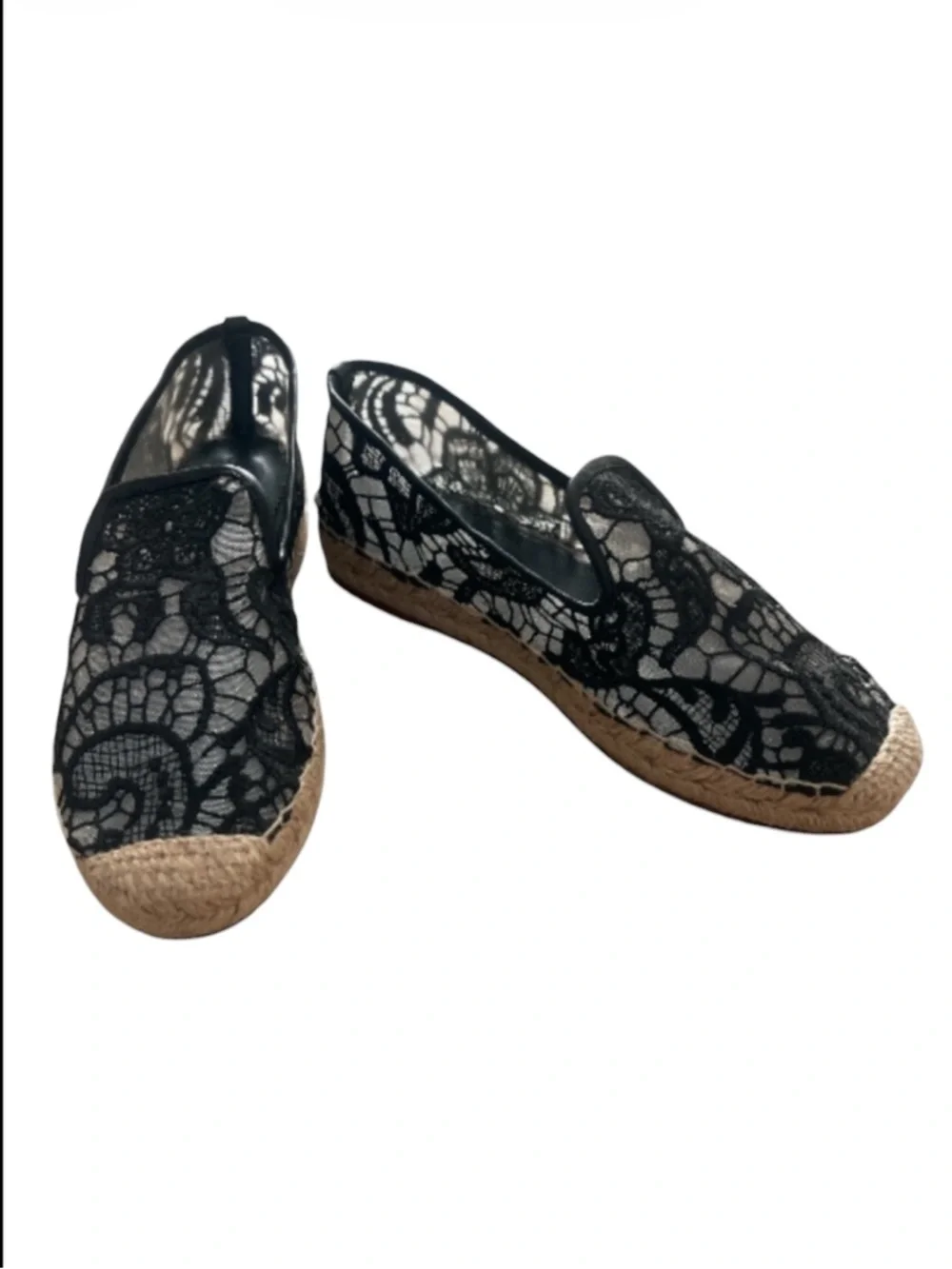 Elyse Walker Black Lace Espadrilles Size 36 Designer Lace Slip On Flats